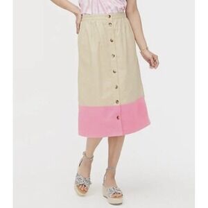 J Crew Womens Pink & Beige Colorblock Button Front Linen‎ Blend Midi Skirt Large